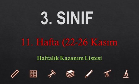 3. Sınıf 11. Hafta (22-26 Kasım) Haftalık Kazanım Listesi