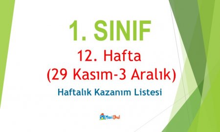 1. Sınıf 12. Hafta (29 Kasım - 3 Aralık) Haftalık Kazanım Listesi