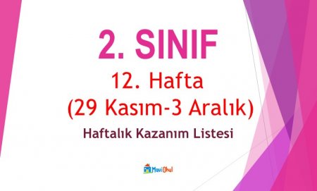 2. Sınıf 12. Hafta (29 Kasım-3 Aralık) Haftalık Kazanım Listesi