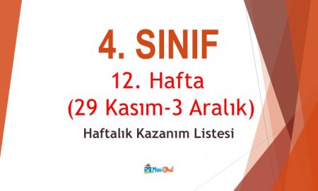 4. Sınıf 12. Hafta (29 Kasım - 3 Aralık) Haftalık Kazanım Listesi
