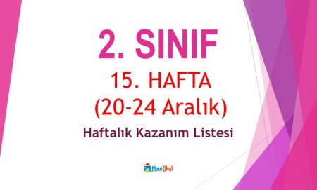 2. Sınıf 15. Hafta (20-24 Aralık) Haftalık Kazanım Listesi