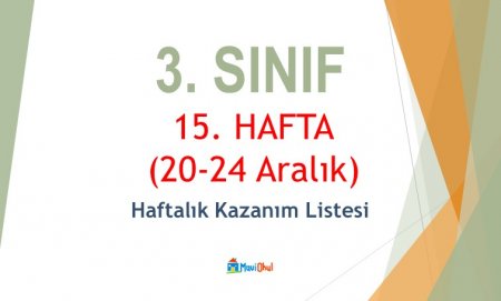 3. Sınıf 15. Hafta (20-24 Aralık) Haftalık Kazanım Listesi