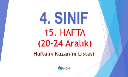 4. Sınıf 15. Hafta (20-24 Aralık) Haftalık Kazanım Listesi