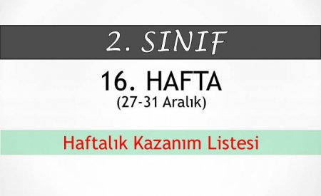 2. Sınıf 16. Hafta (27-31 Aralık) Haftalık Kazanım Listesi