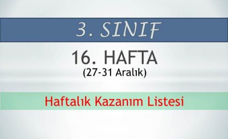 3. Sınıf 16. Hafta (27-31 Aralık) Haftalık Kazanım Listesi