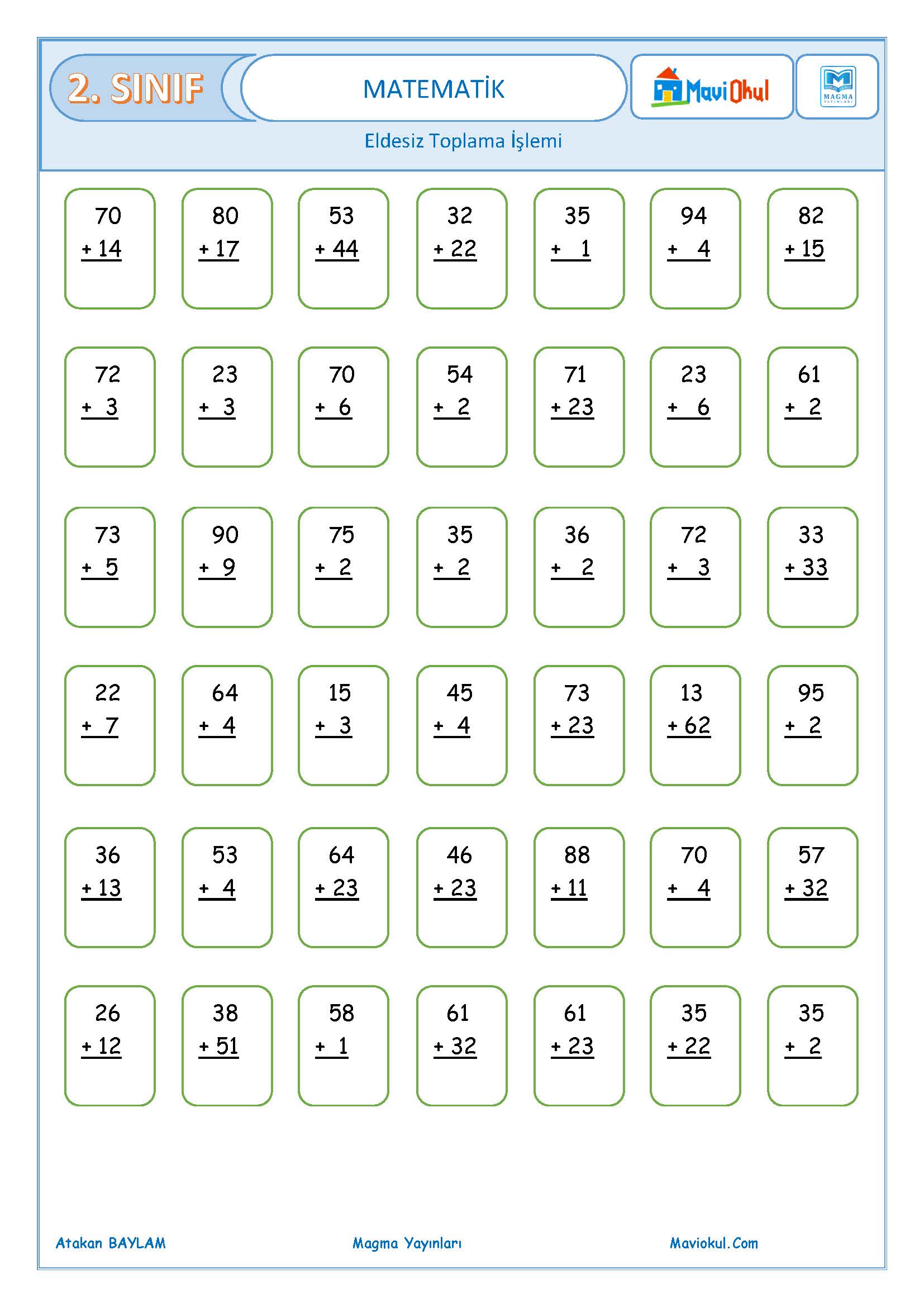 2. Sınıf Matematik Eldesiz Toplama İşlemi