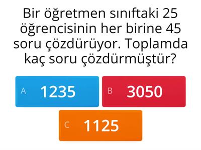 3. Sınıf Matematik Çarpma İşlemi Problemleri Online Test