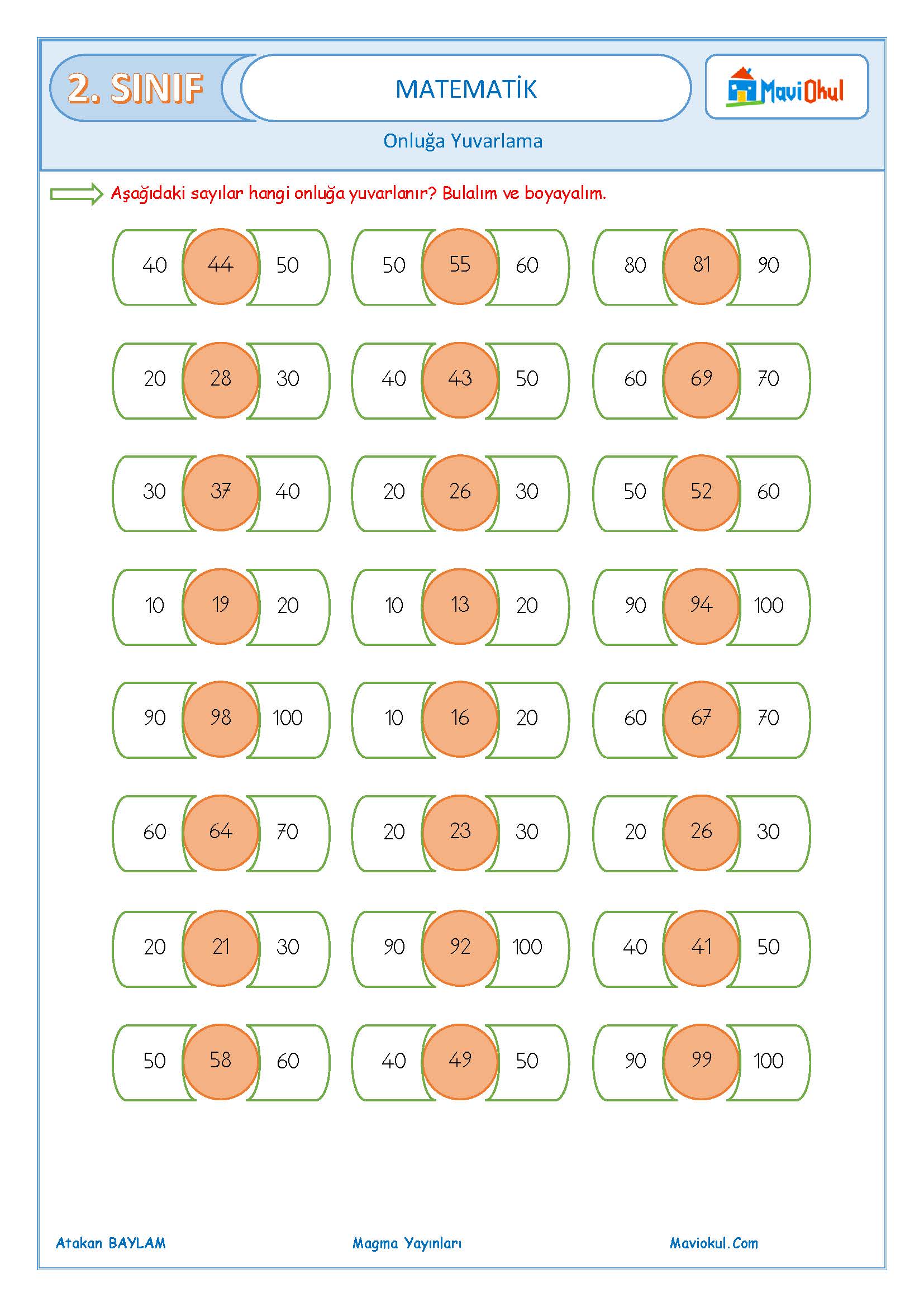 2. Sınıf Matematik En Yakın Onluğa Yuvarlama Çalışması
