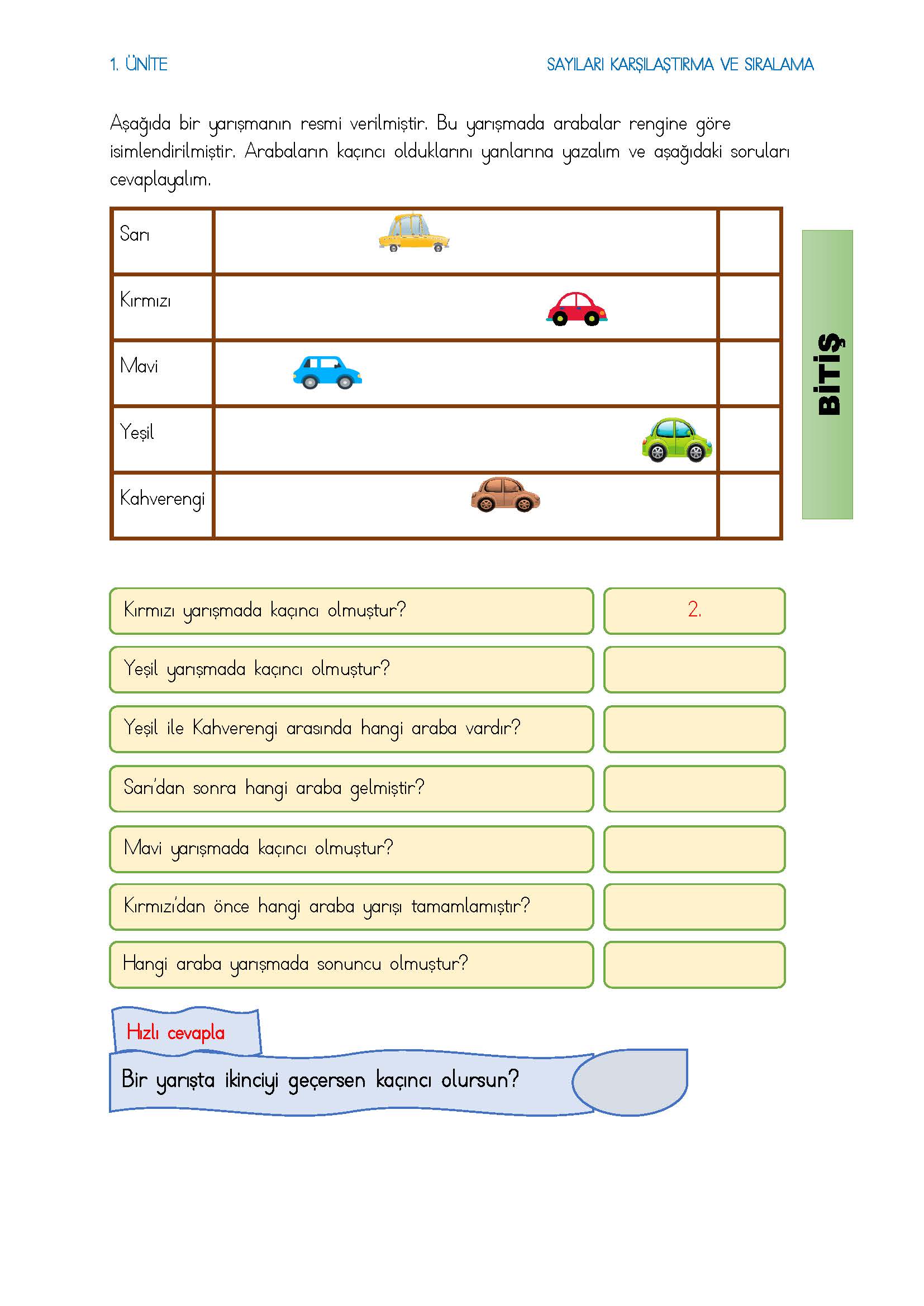 2. Sınıf Matematik Sıra Bildiren Sayılar