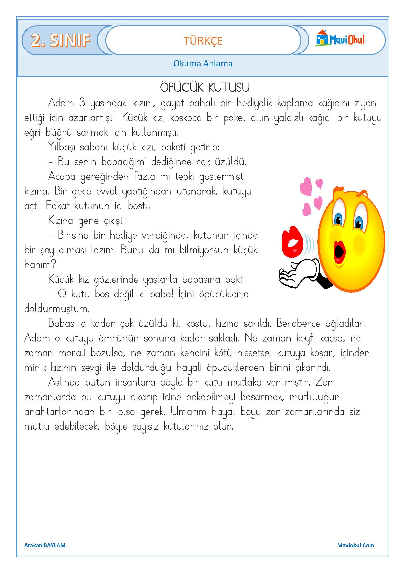 2. Sınıf Türkçe Okuma Metni - Öpücük Kutusu