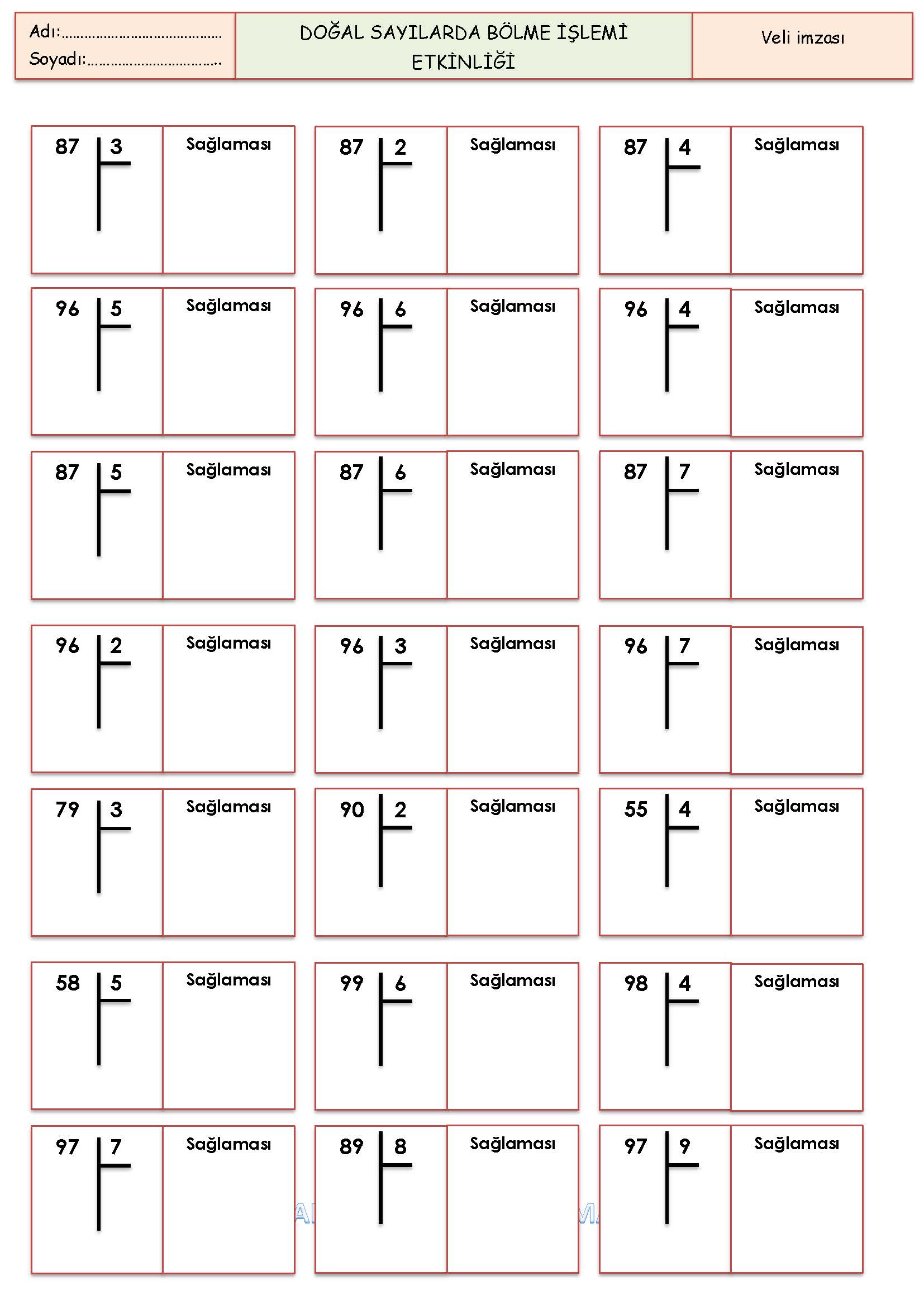 3.Sınıf - Matematik Doğal Sayılarda Bölme İşlemi Etkinliği