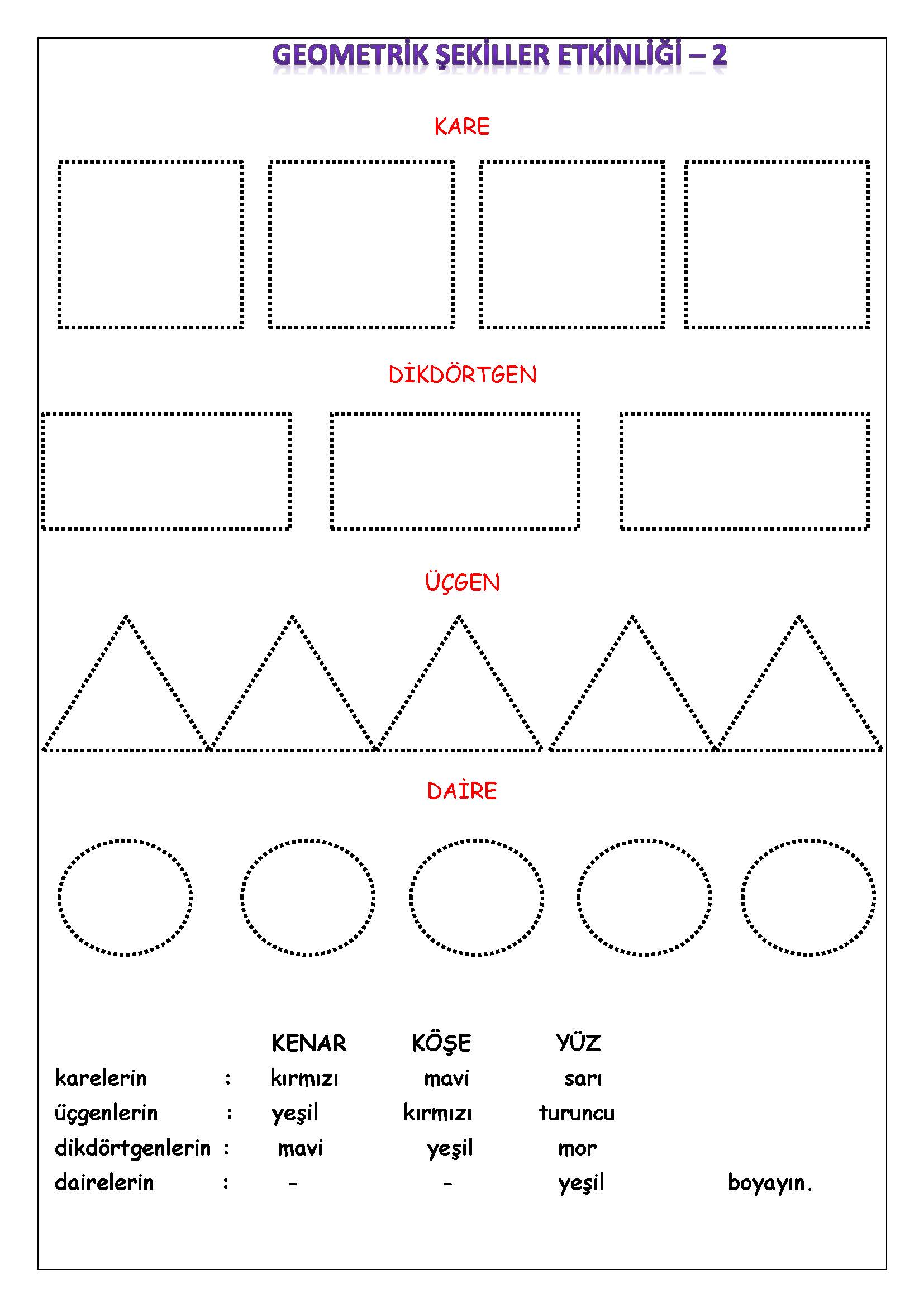 1. Sınıf Matematik Geometrik Şekiller Etkinliği - 2