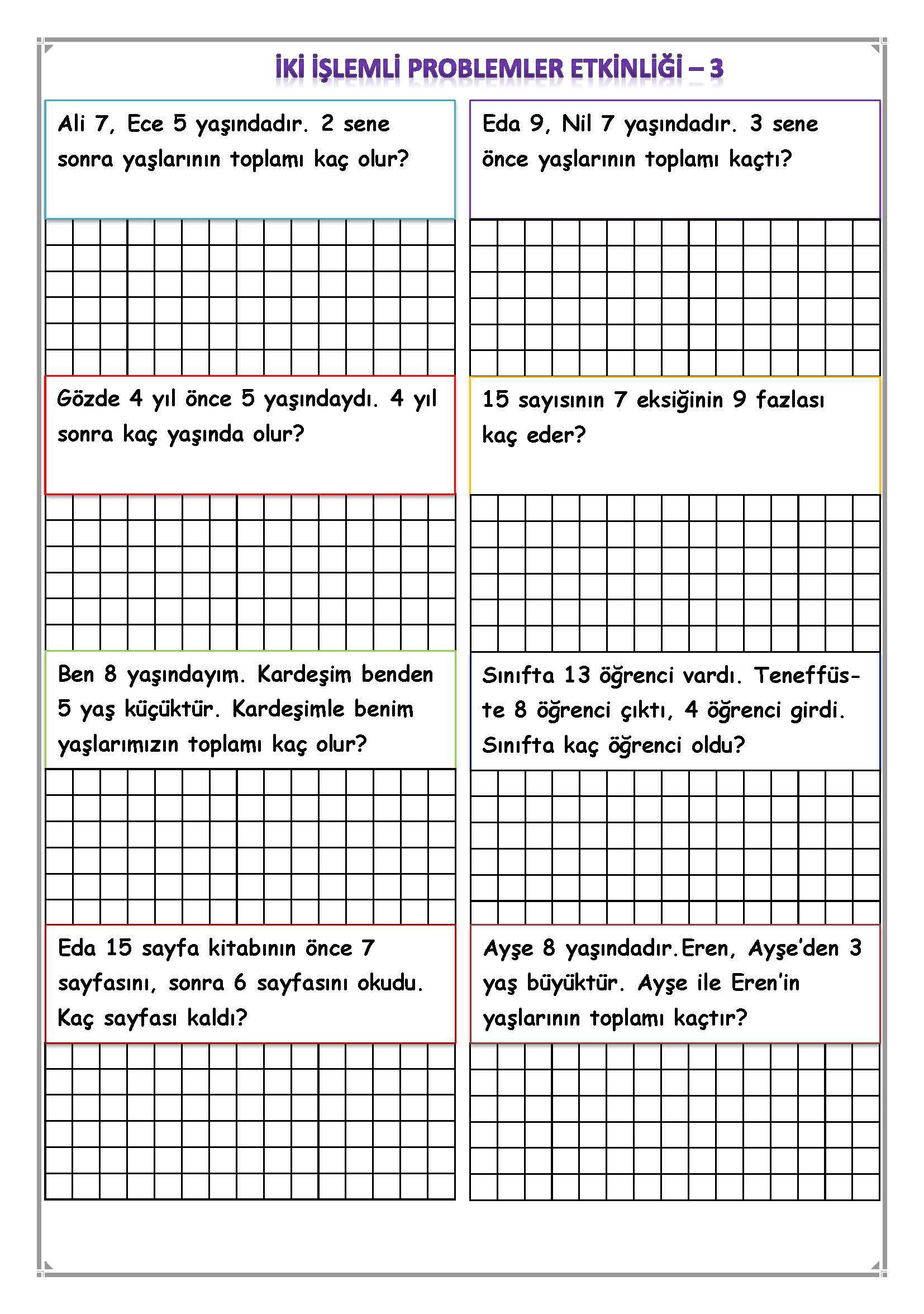 1. Sınıf Matematik İki İşlemli Problemler Etkinliği-3