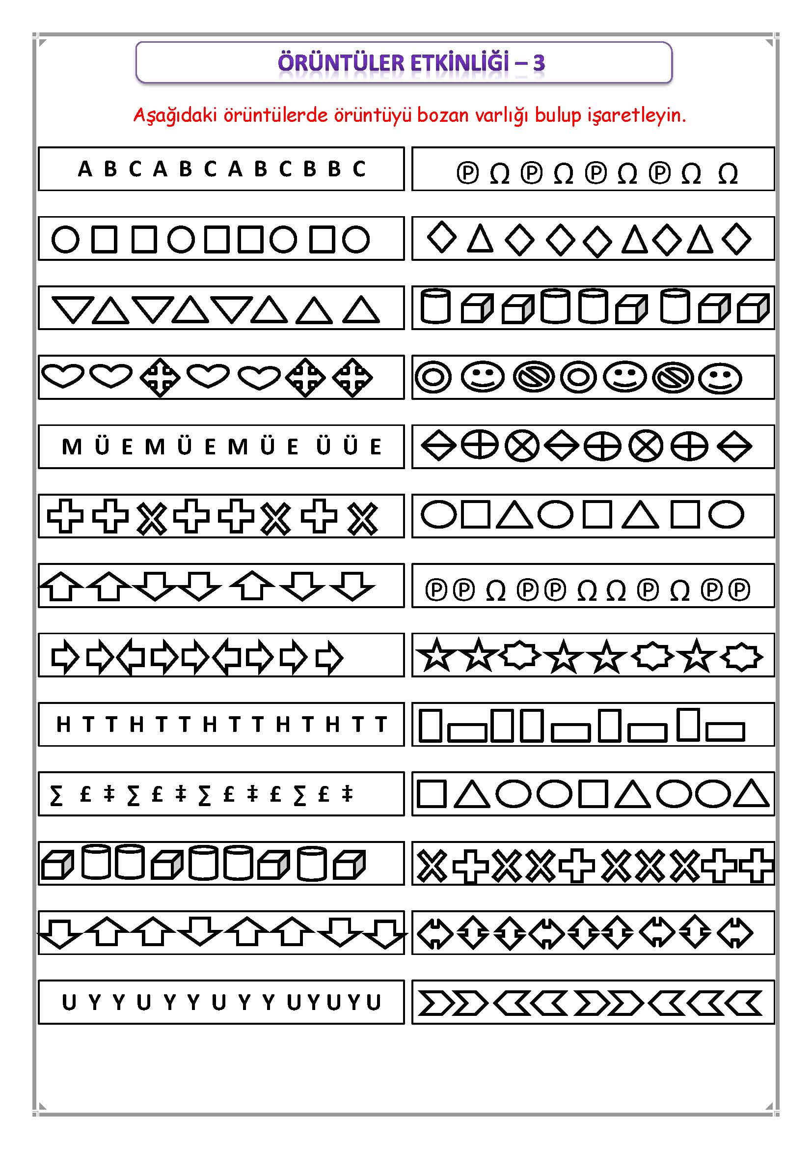 1. Sınıf Matematik Örüntüler Etkinliği-3