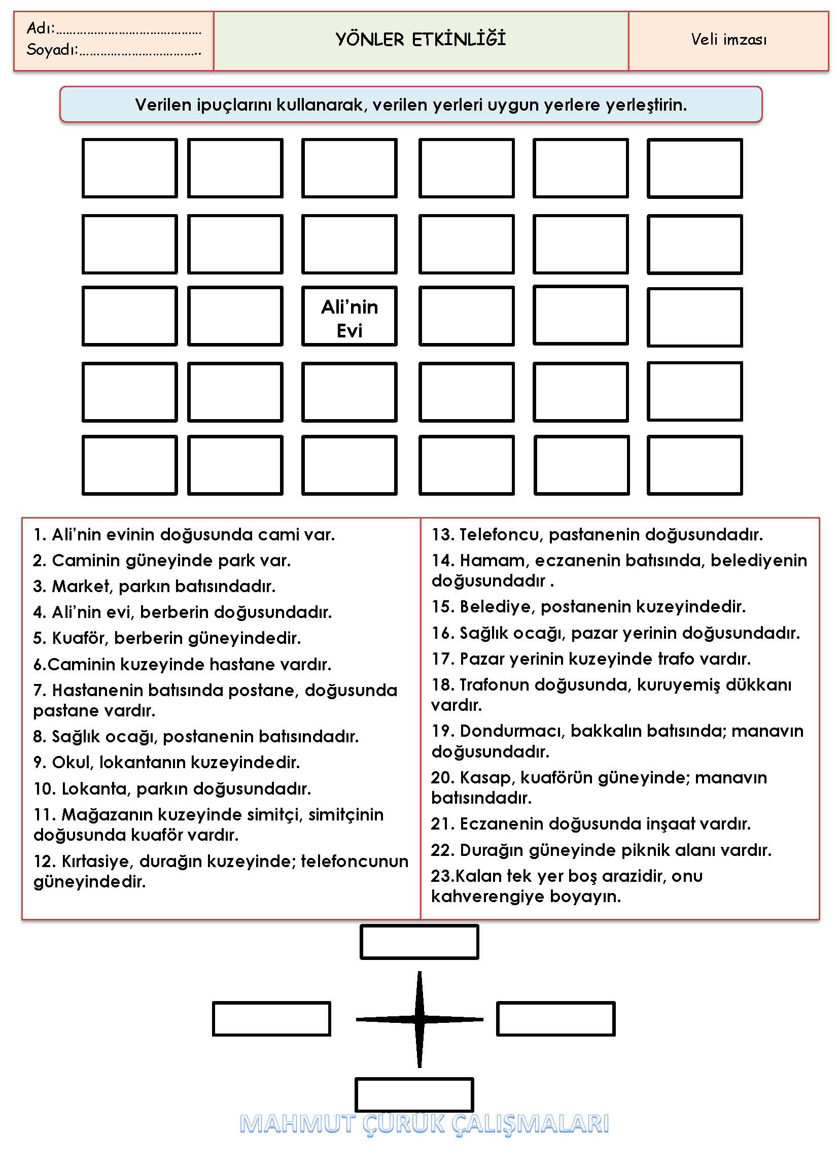 2.Sınıf - Hayat Bilgisi - Yönler Etkinliği