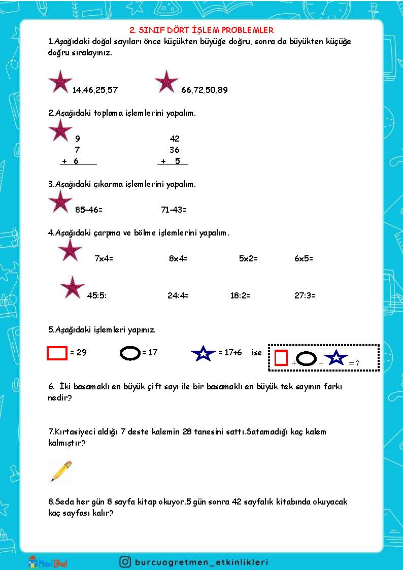 2. SINIF DÖRT İŞLEM PROBLEMLERİ