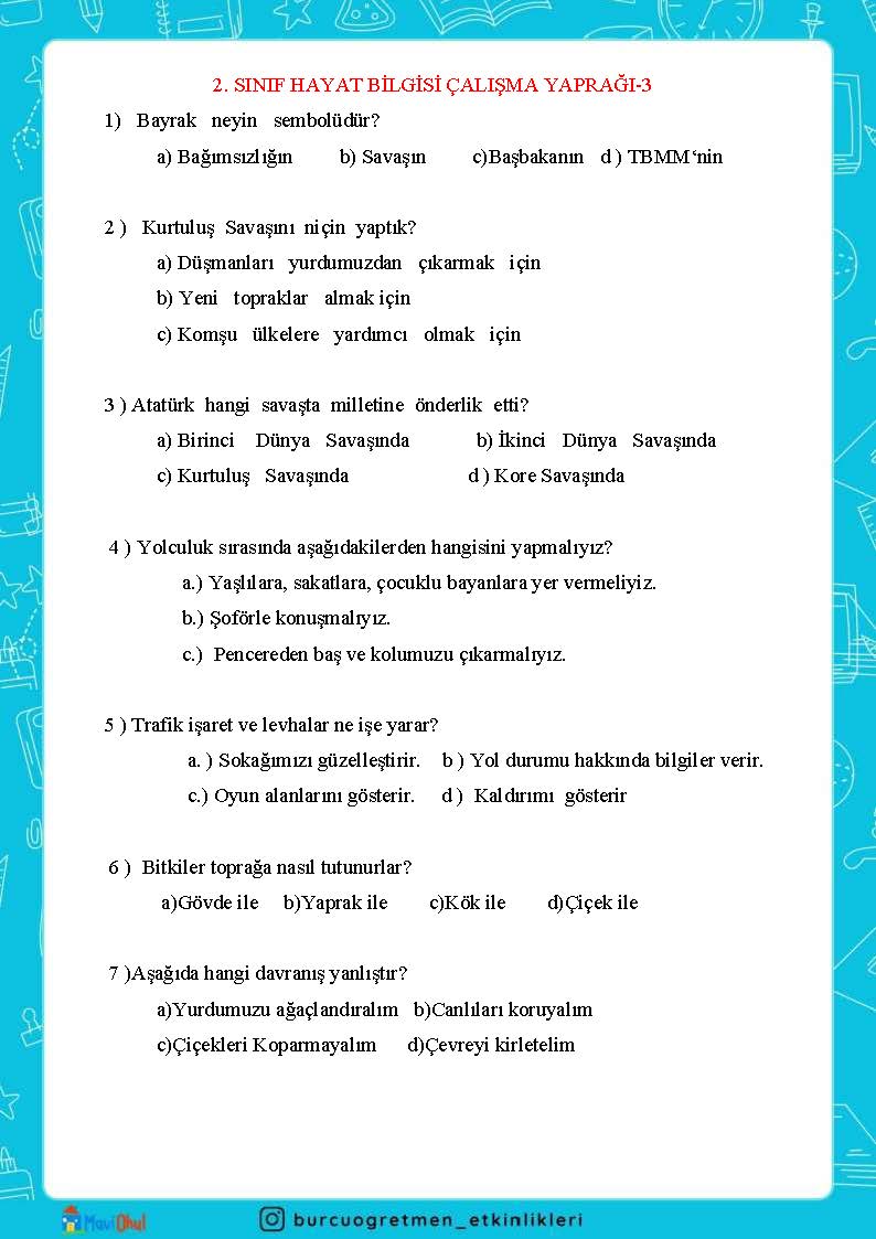 2. SINIF HAYAT BİLGİSİ ÇALIŞMA YAPRAĞI-4