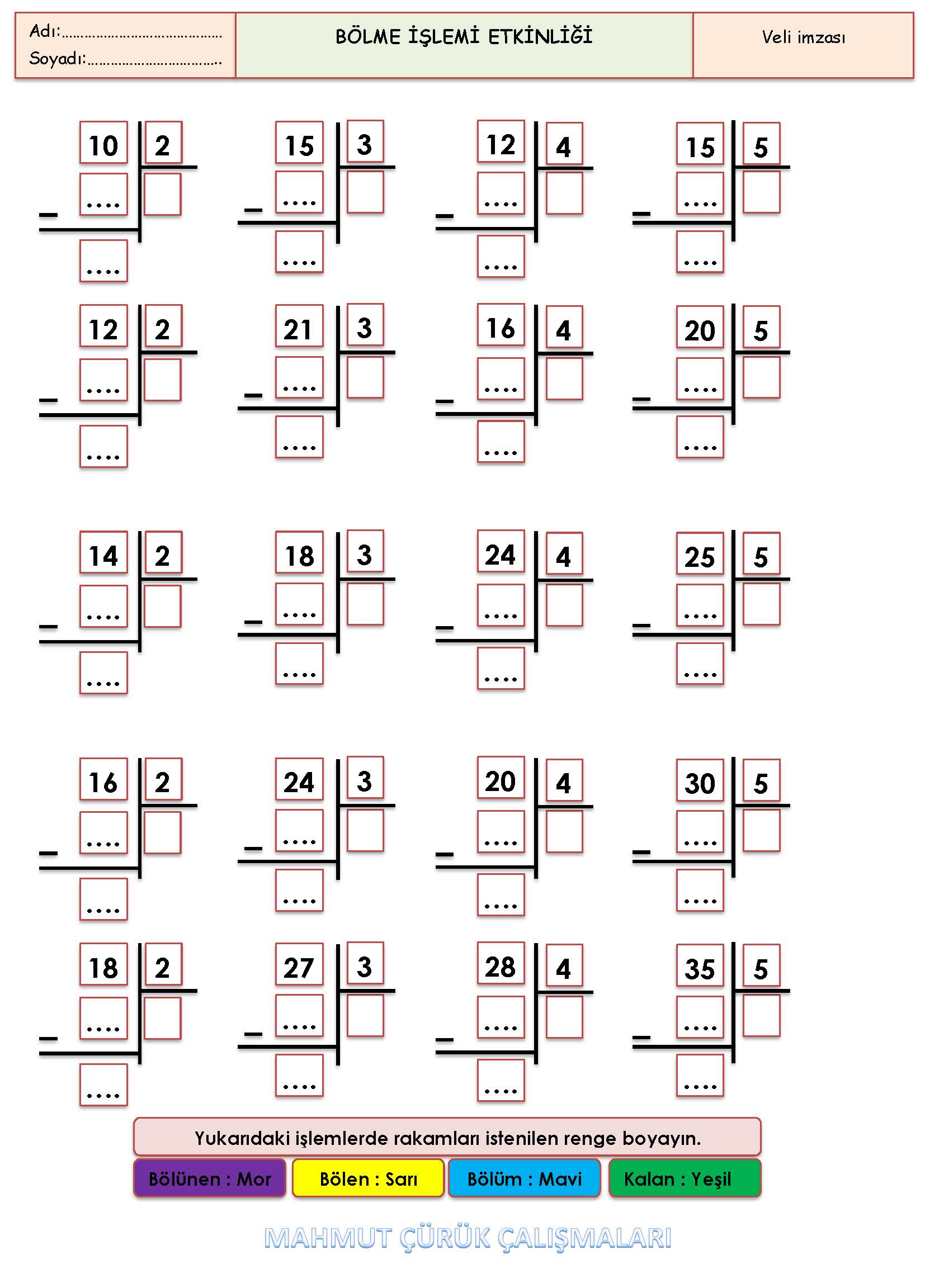 2. Sınıf Matematik Bölme İşlemi Etkinliği