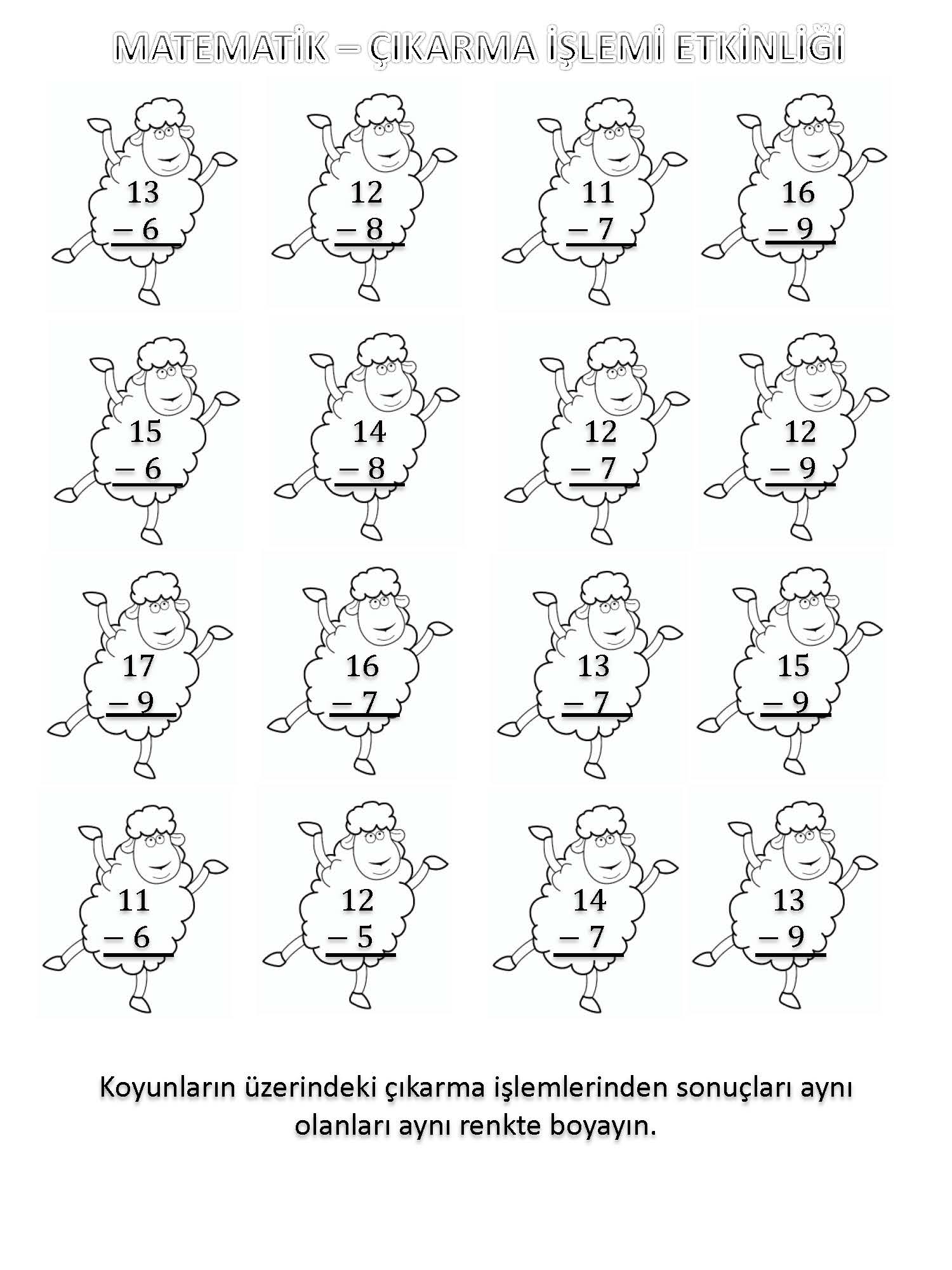1. Sınıf Matematik Çıkarma İşlemi Etkinliği