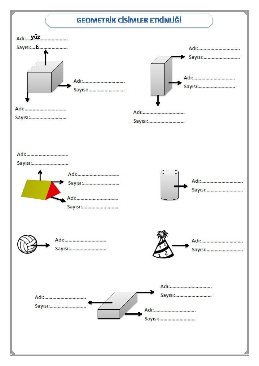 1. Sınıf Matematik Geometrik Cisimler Etkinliği