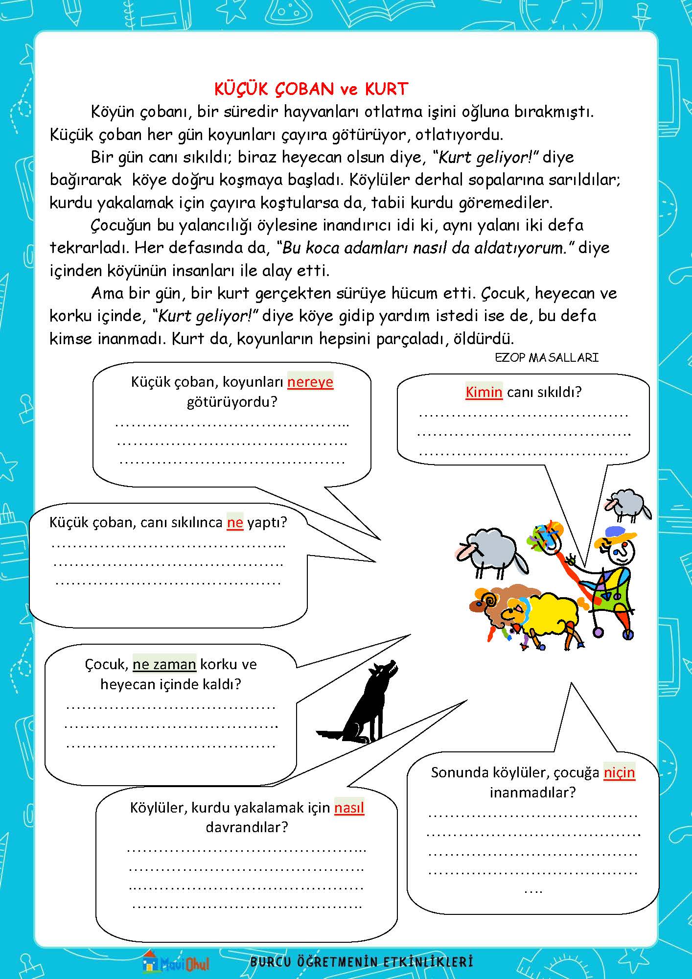 1.SINIF KÜÇÜK ÇOBAN VE KURT 5N1K