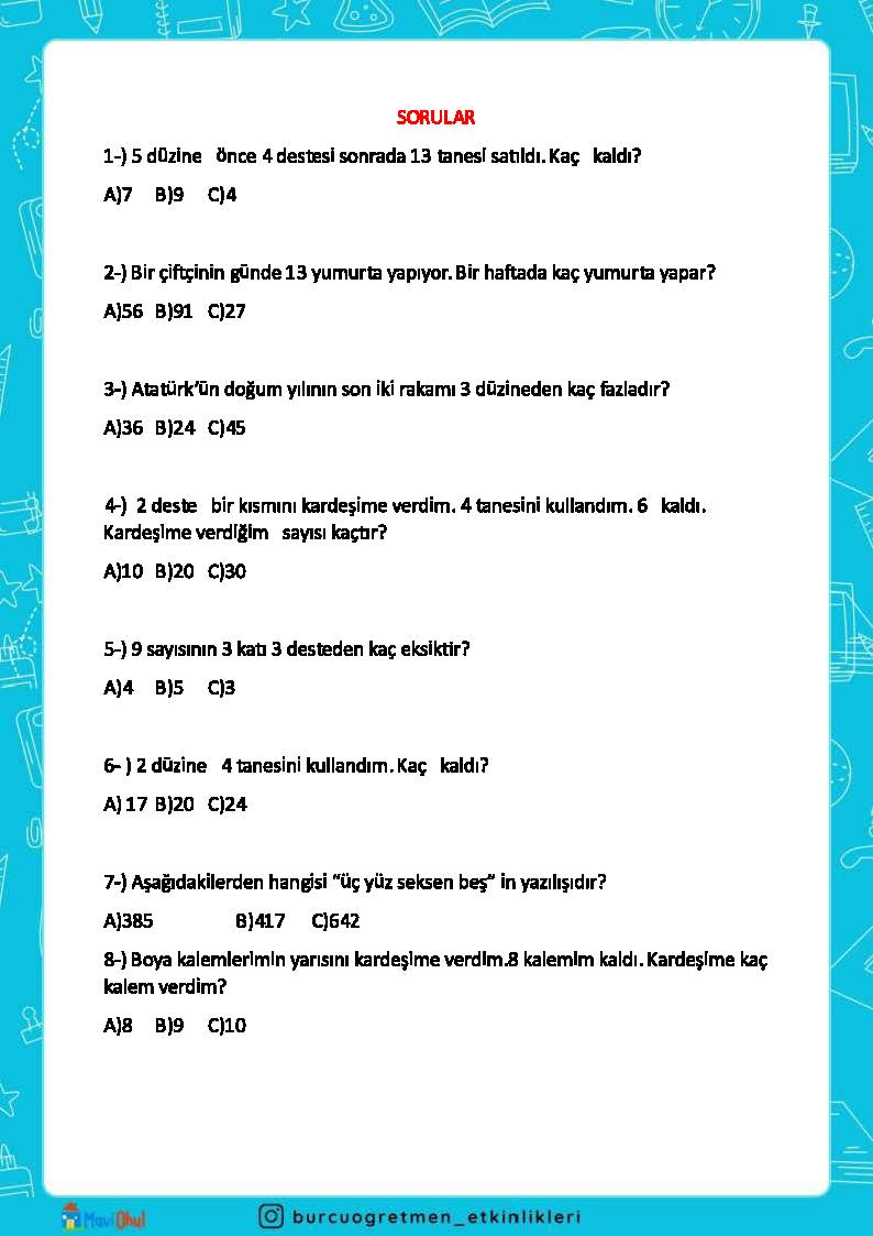 2. SINIF MATEMATİK TEST
