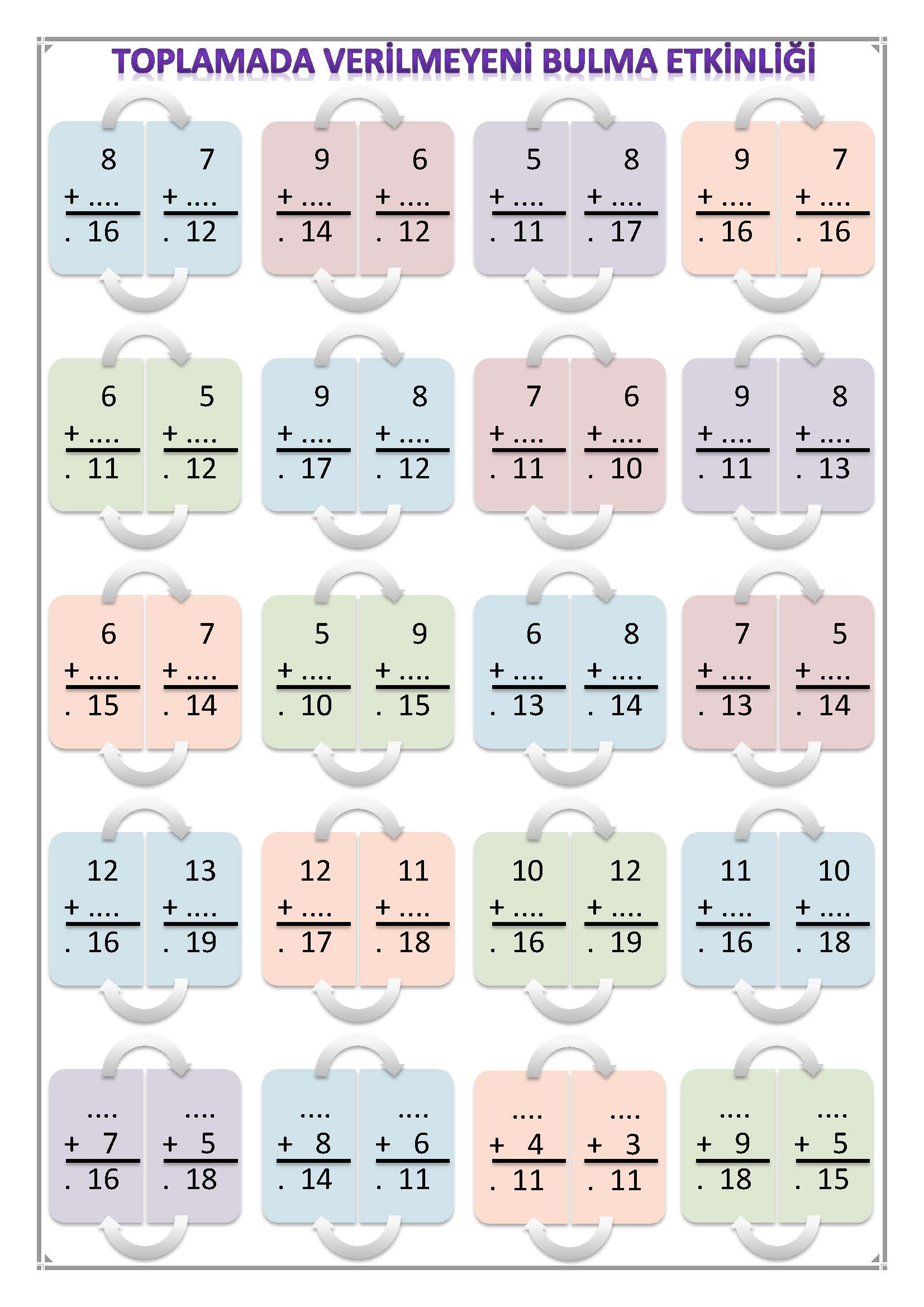 1. Sınıf Matematik Toplamada Verilmeyeni Bulma Etkinliği-4