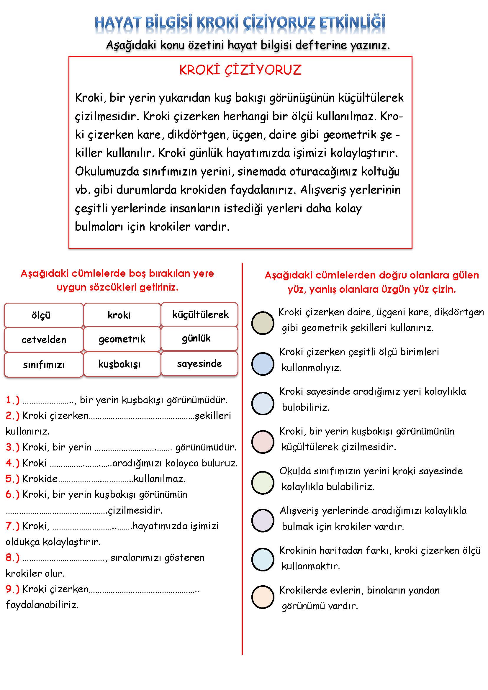 3. Sınıf Hayat Bilgisi Kroki Çiziyoruz Etkinliği