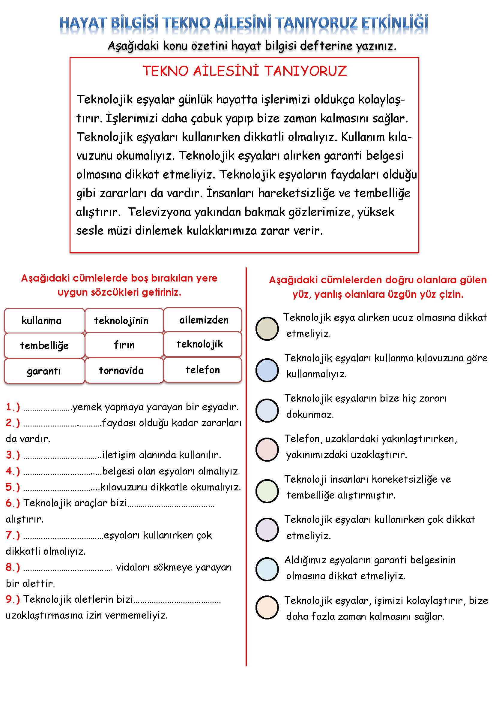 3. Sınıf Hayat Bilgisi Temizlik Her Yerde Etkinliği