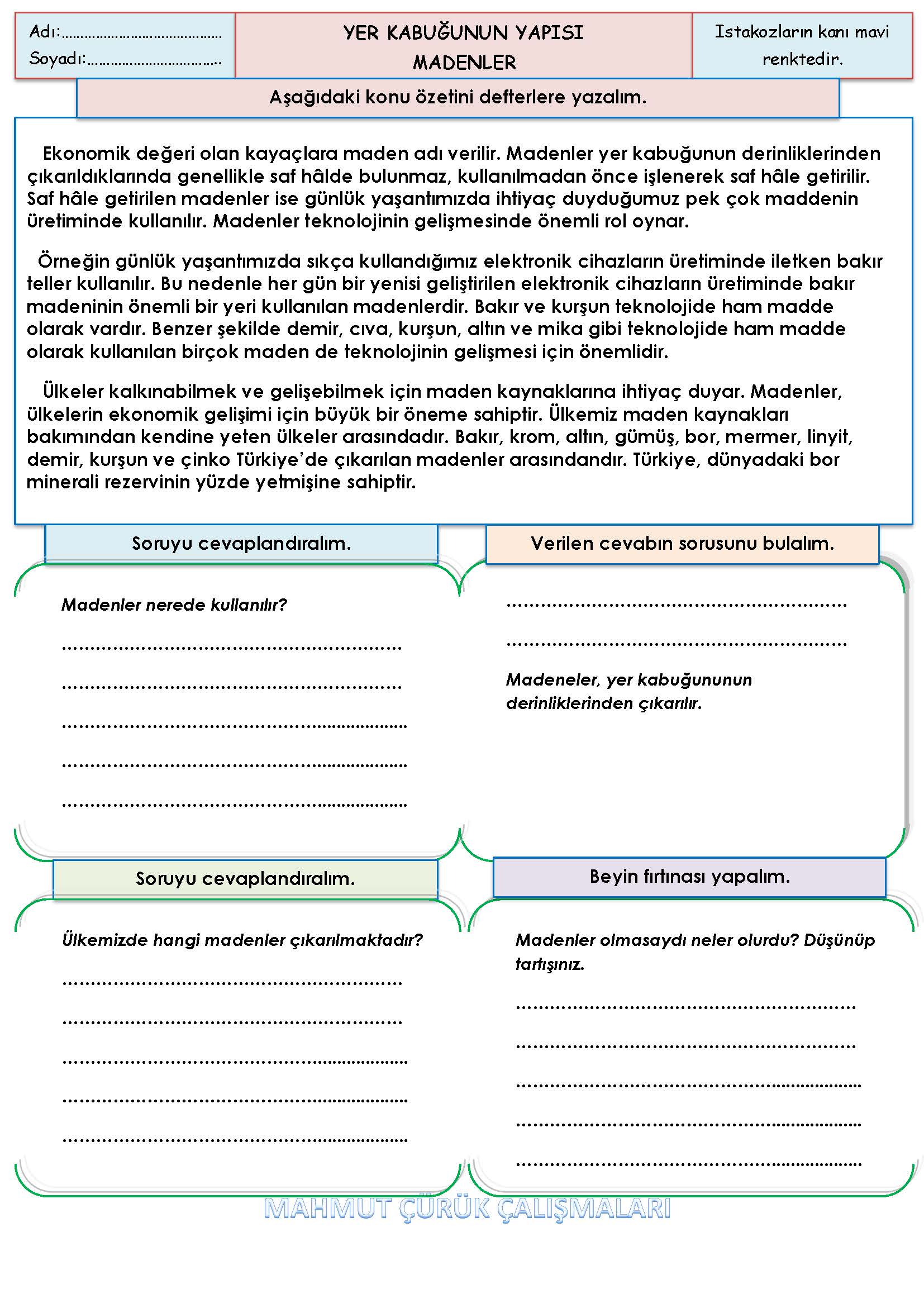 4. Sınıf Fen Bilimleri Madenler Konu Özeti