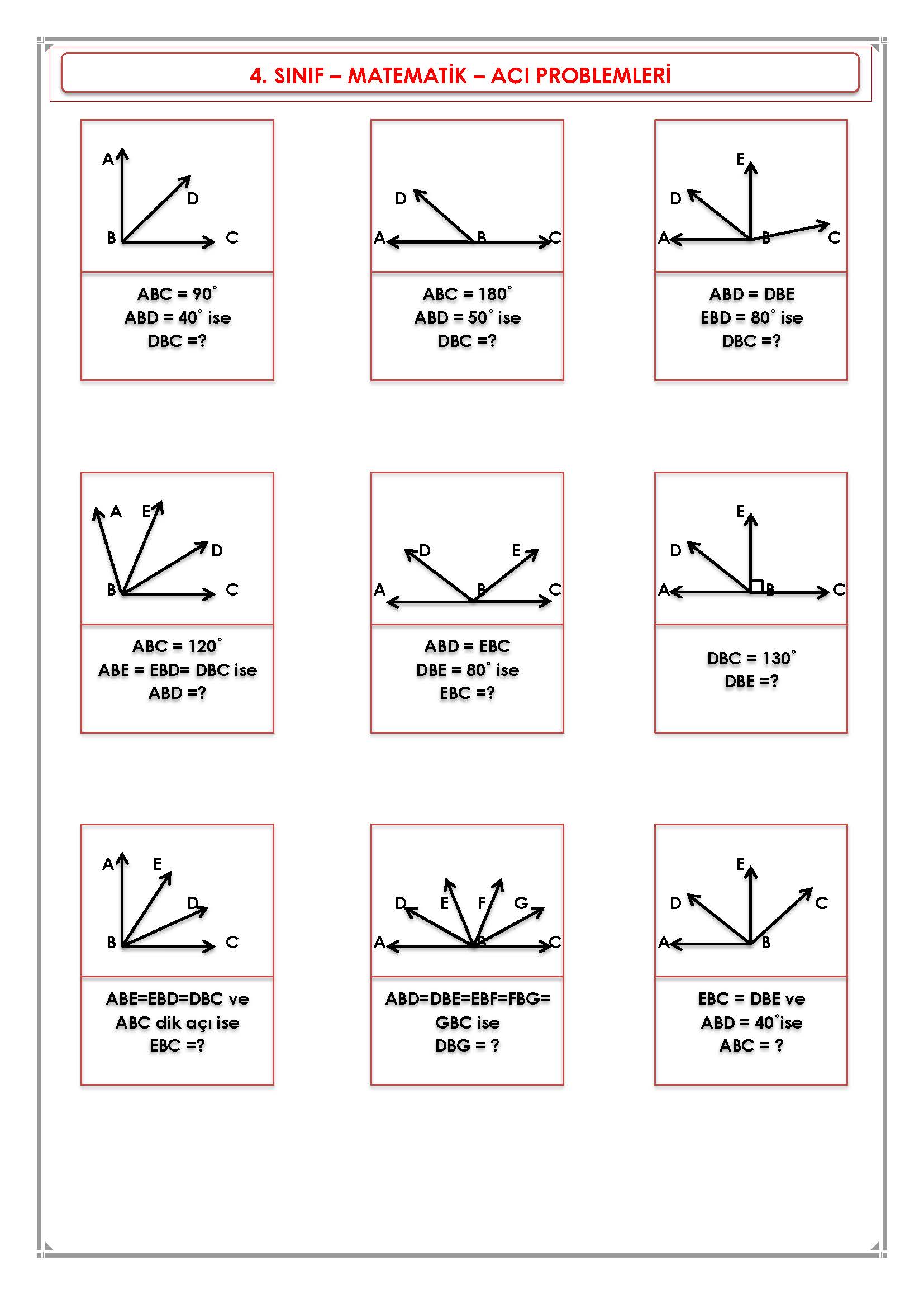 4. Sınıf Matematik Açı Problemleri