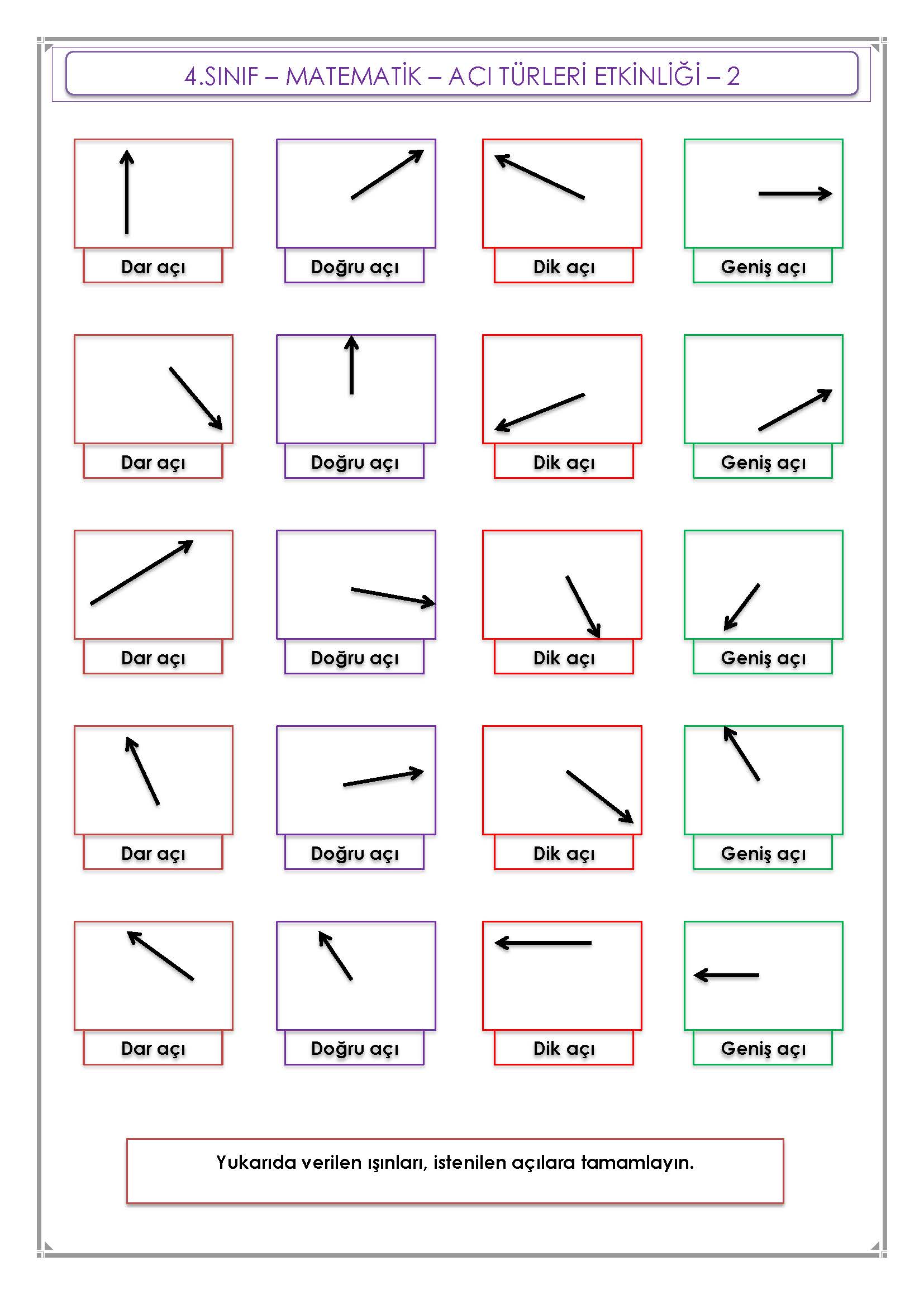 4. Sınıf Matematik Açı Türleri Etkinliği - 2