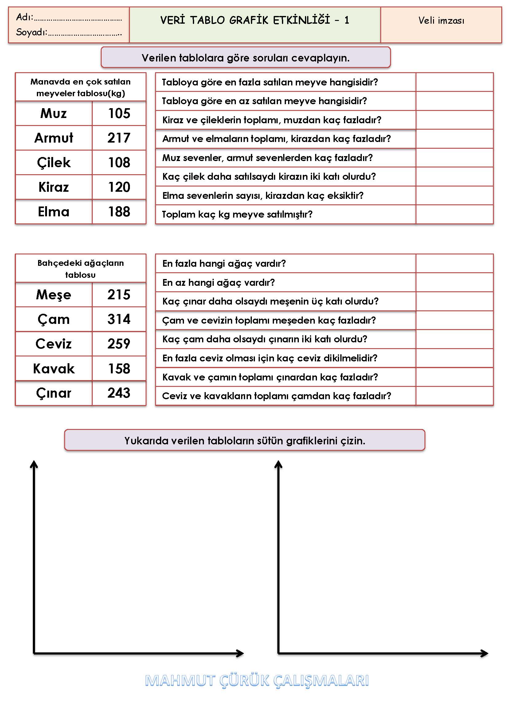 4. Sınıf Matematik Veri Tablo Grafik Etkinliği Etkinliği