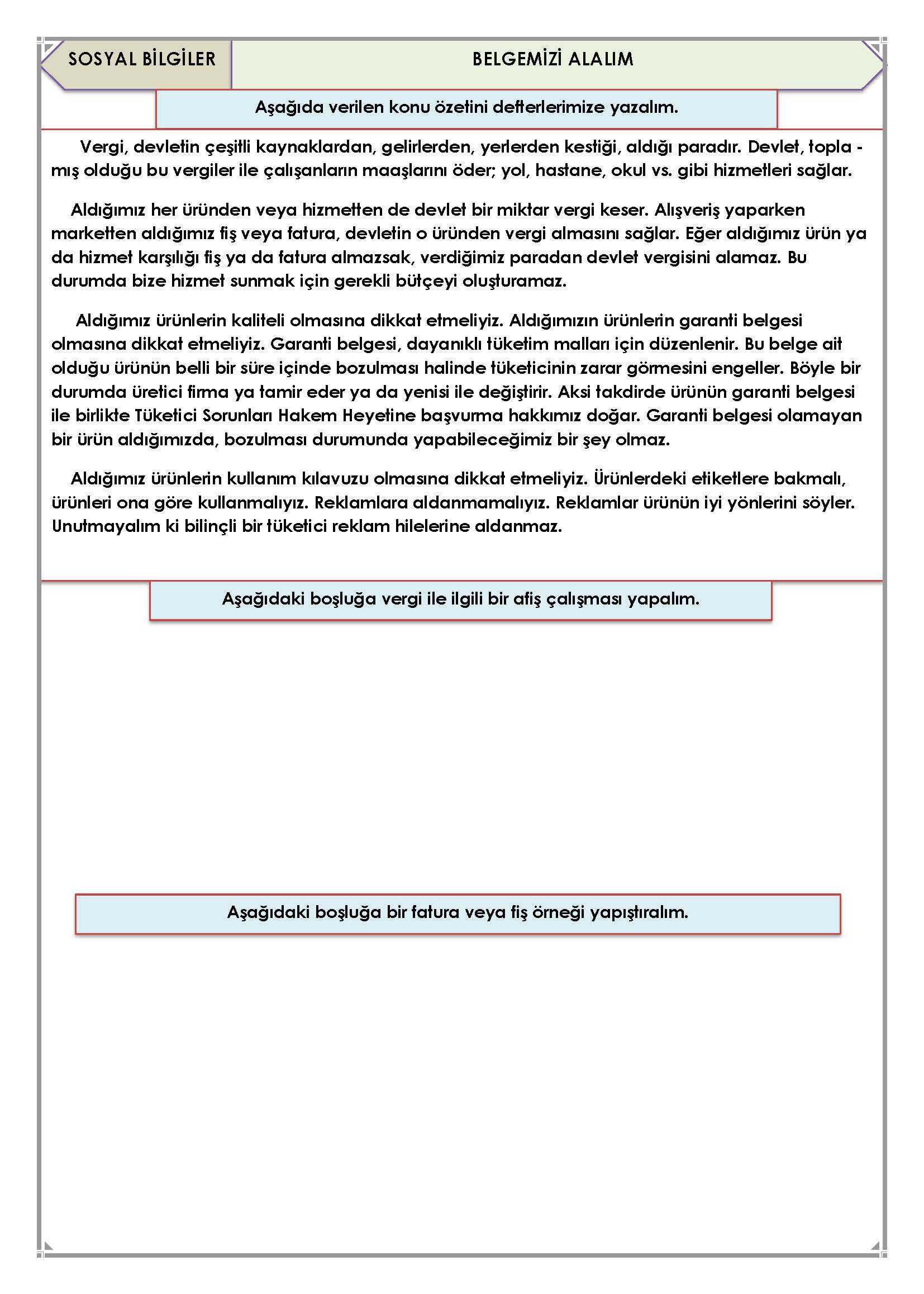 4. Sınıf Sosyal Bilgiler Belgemizi Alalım