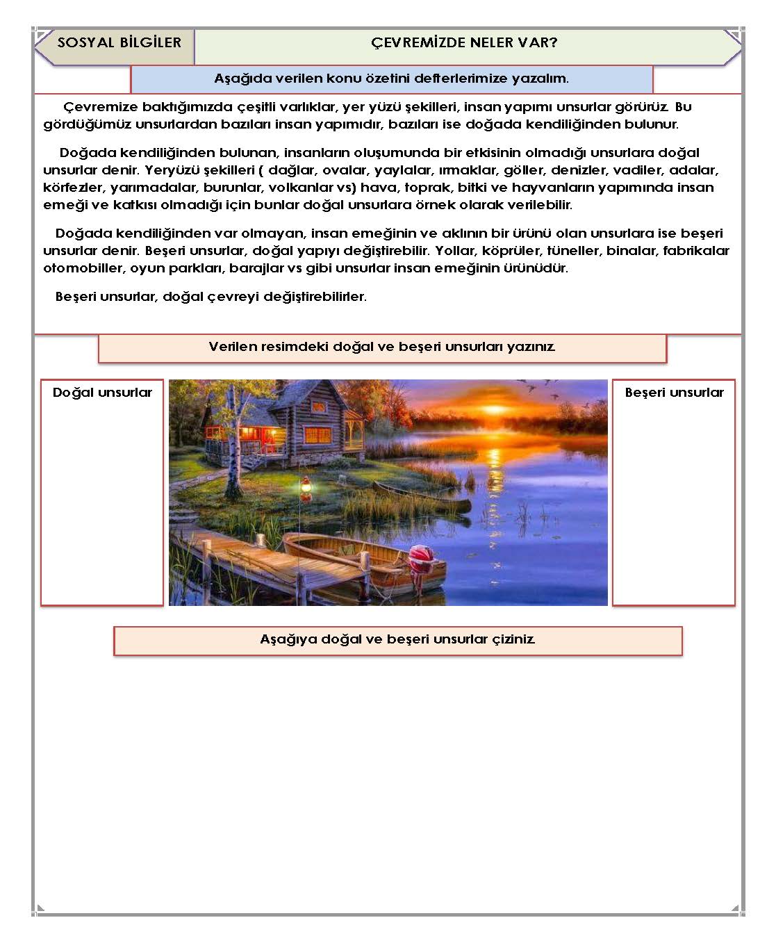 4. Sınıf Sosyal Bilgiler Çevremizde Neler Var Etkinliği