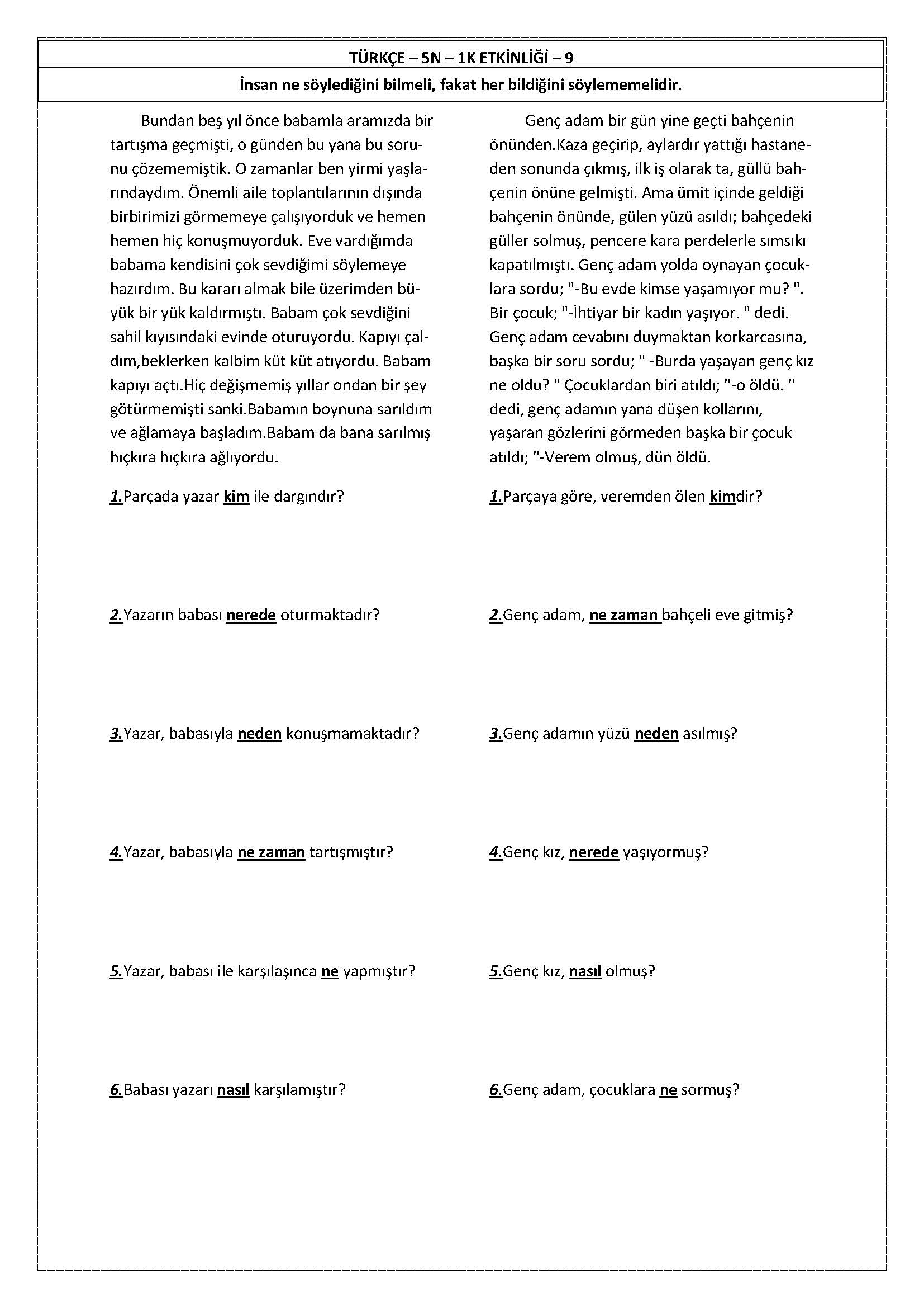 4. Sınıf Türkçe 5N1K Etkinliği-9