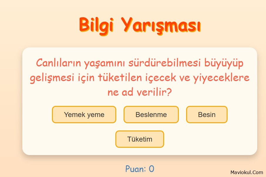 4. Sınıf Fen Bilimleri Besinlerimiz Değerlendirme Oyunu