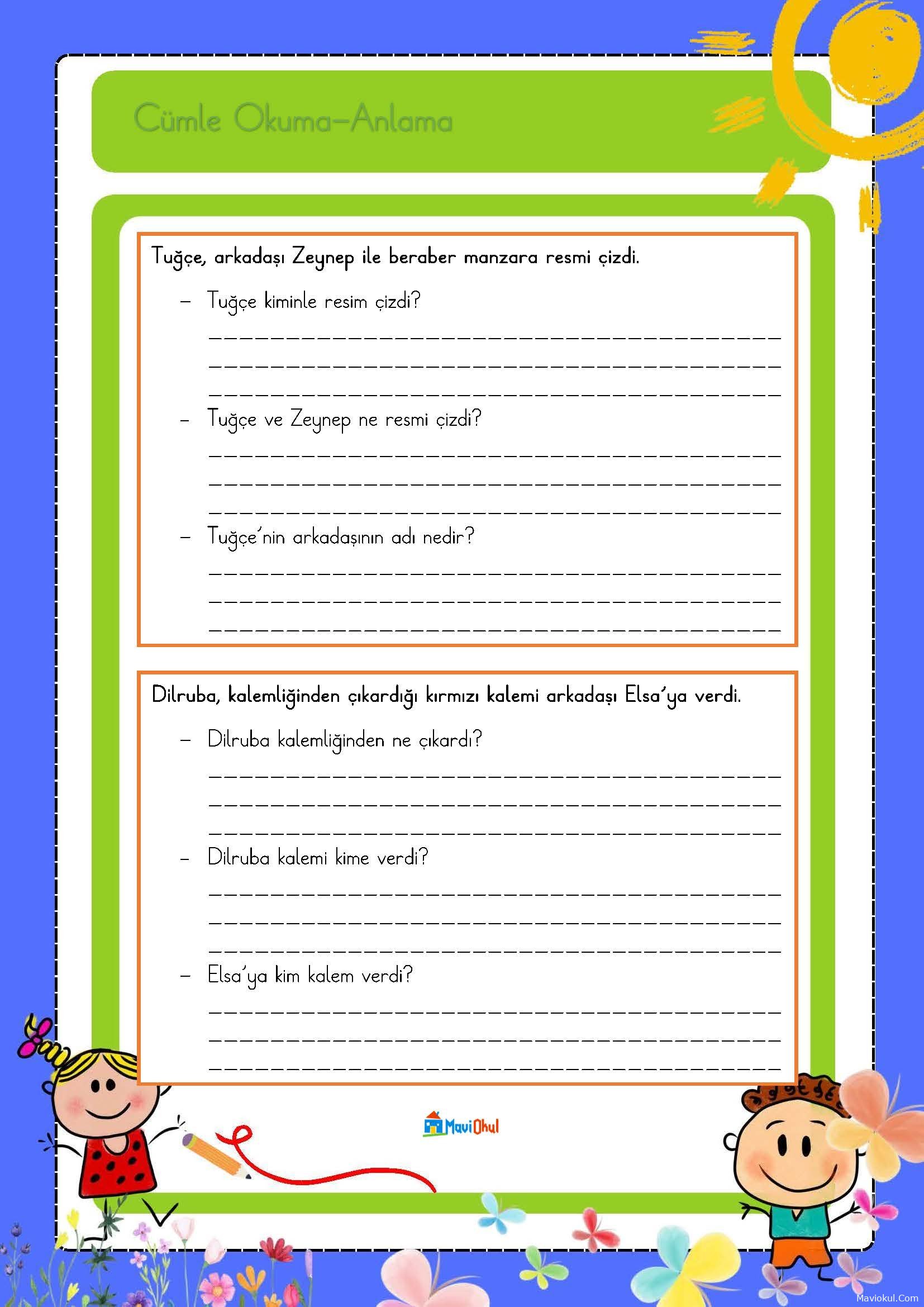 1. Sınıf Cümle Okuma Anlama Çalışması-1