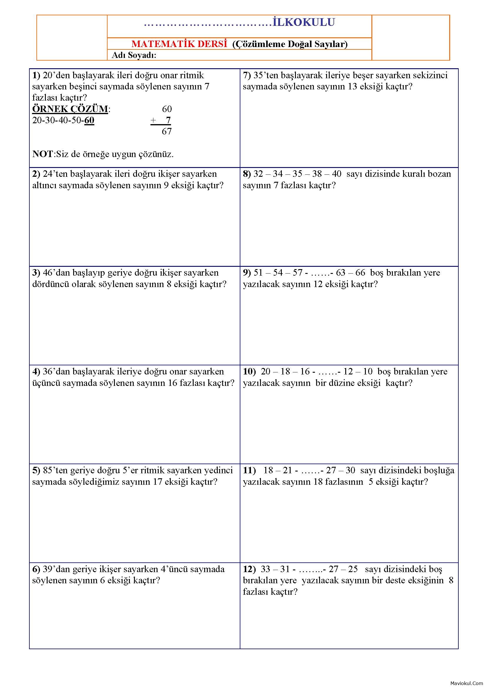 2. SINIF RİTMİK SAYMA PROBLEMLERİ-2