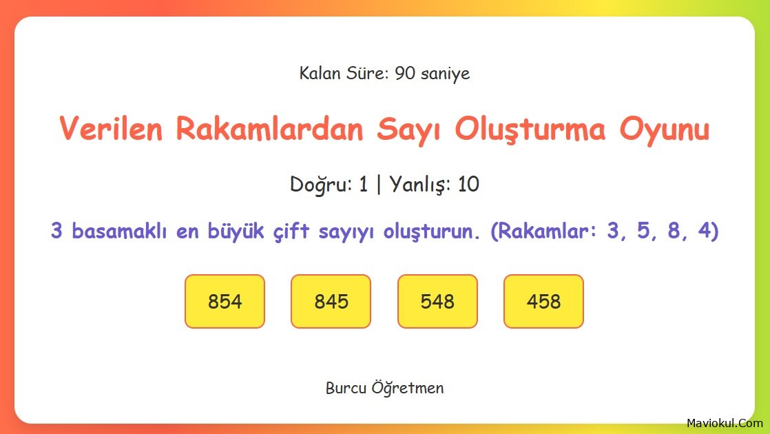 Verilen Rakamlardan Sayı Oluşturma Oyunu