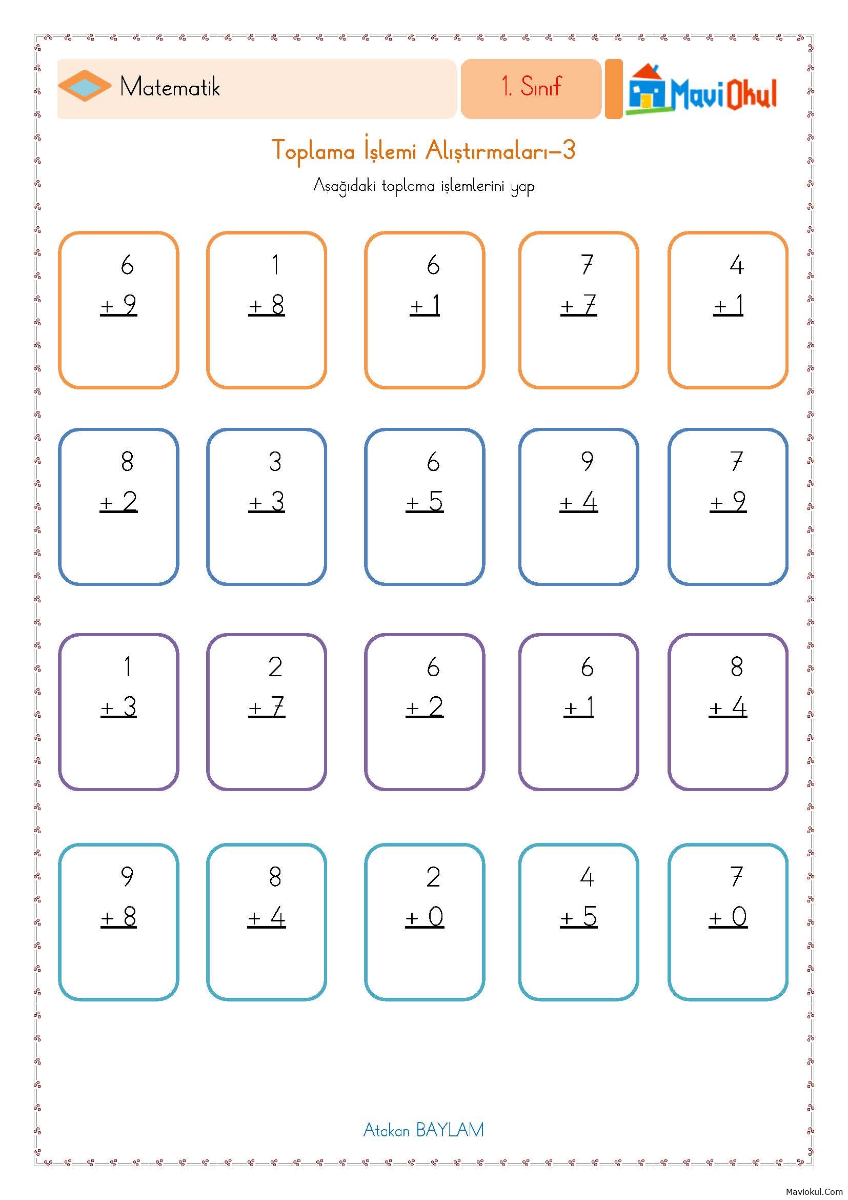 1. Sınıf Matematik Alt Alta Toplama İşlemi Alıştırmaları -3