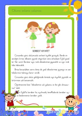 Sınıf Okuma Anlama Çalışması - Serbest Kıyafet