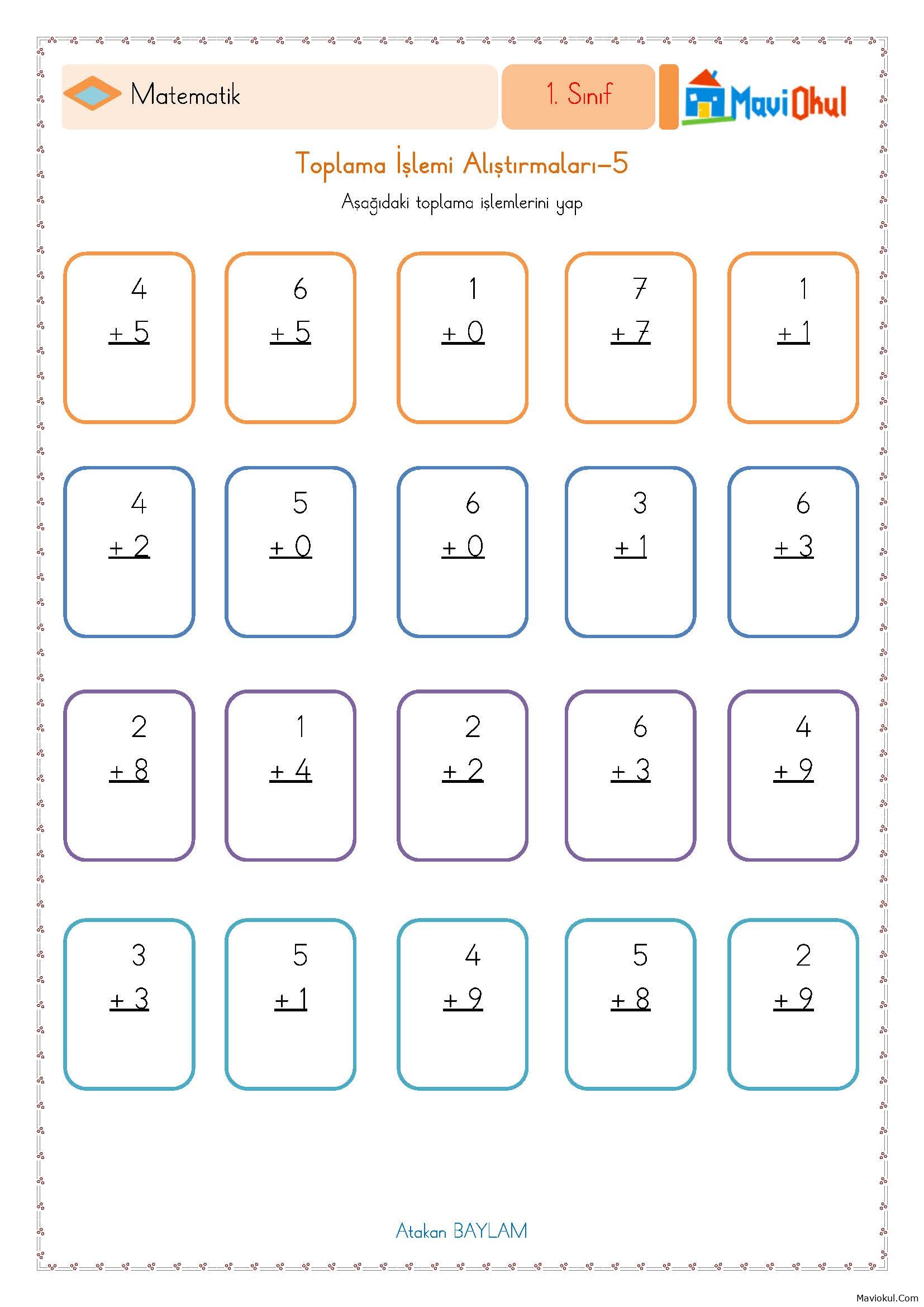 1. Sınıf Matematik Alt Alta Toplama İşlemi Alıştırmaları -5