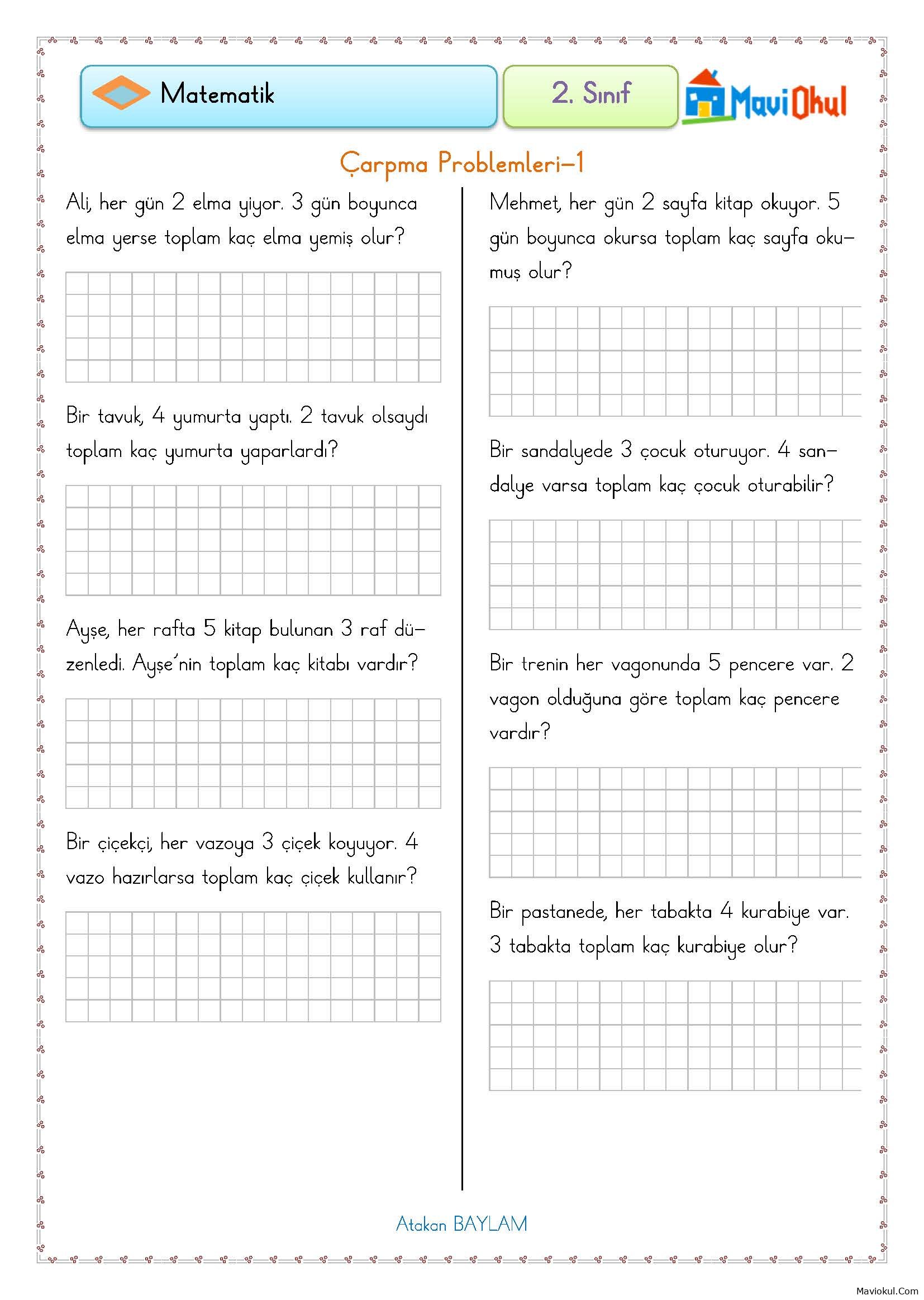 2. Sınıf Matematik Çarpma Problemleri -1