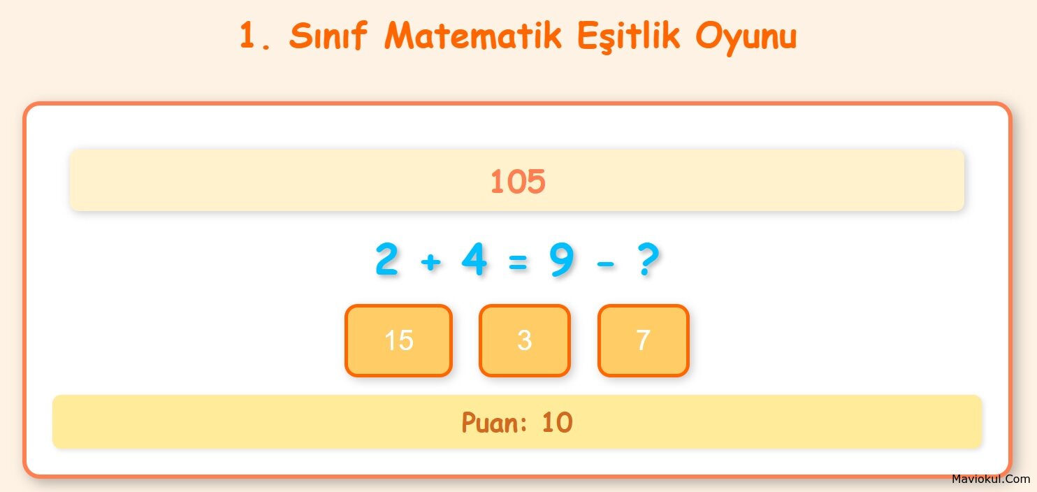 1. Sınıf Matematik Eşitlik Oyunu