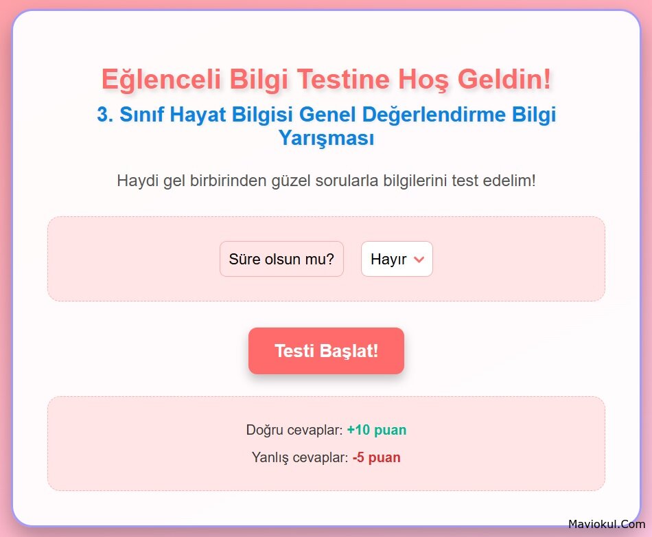3. Sınıf Hayat Bilgisi Genel Değerlendirme Bilgi Yarışması