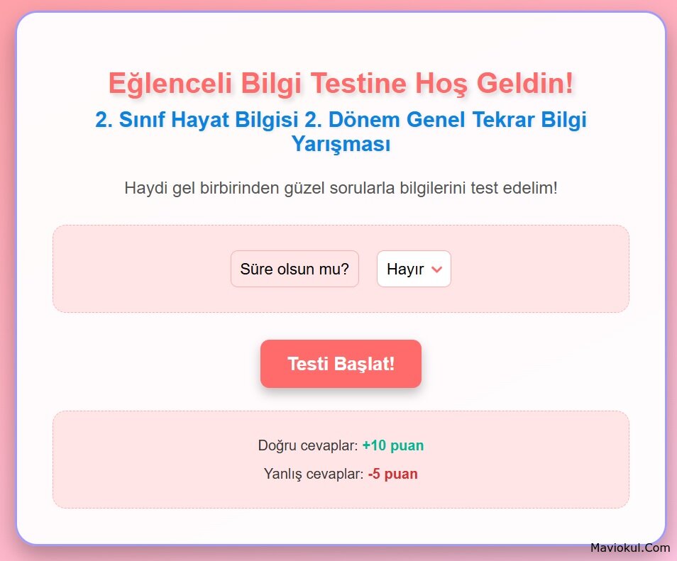 2. Sınıf Hayat Bilgisi 2. Dönem Genel Değerlendirme Bilgi Yarışması