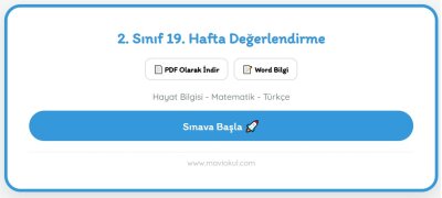 2. Sınıf 19. Hafta Değerlendirme Sınavı