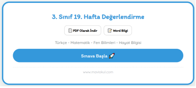 3. Sınıf 19. Hafta Değerlendirme Sınavı