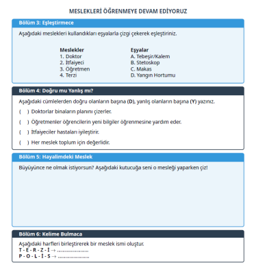 Meslekleri Tanıyalım ve Öğreniyorum: Etkinlik Kitapçığı - 2. Sınıf
